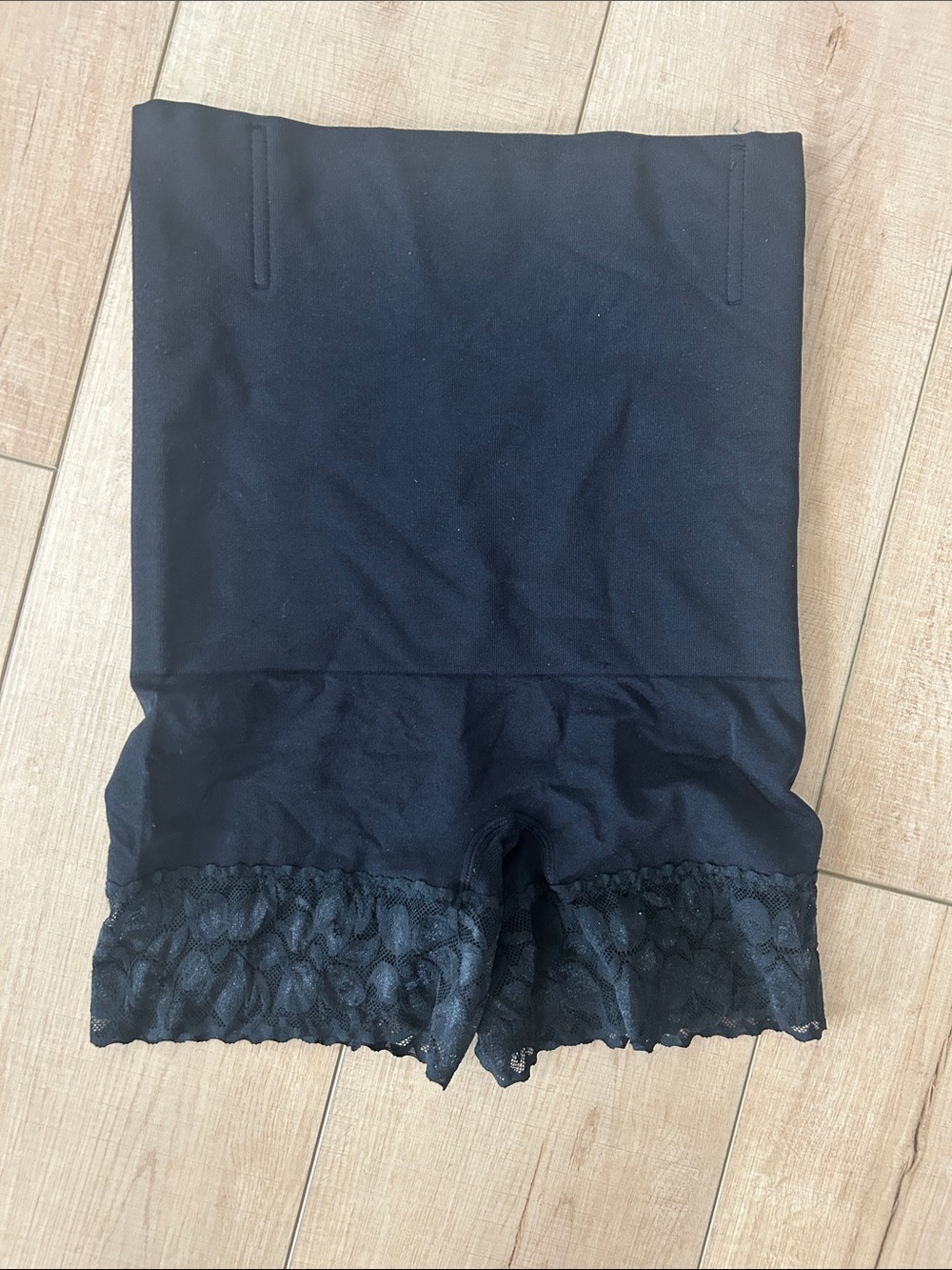 Amazon Women's Black High-Waist Lace Trim Shapewear Shorts